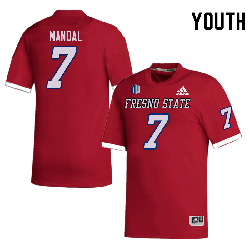 Youth #7 Jayden Mandal Fresno State Bulldogs College Football Jerseys Stitched Sale-Red